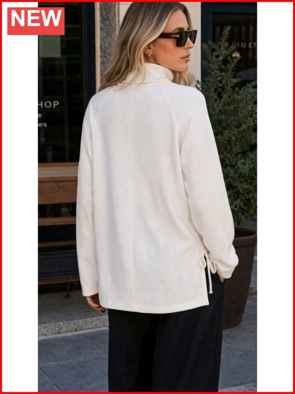 Ribbed Knit Turtleneck Sweater Oversized Side Slit Tunic Pullover